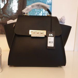 ZAC POSEN BLACK TOP HANDLE LEATHER SATCHEL, LIKE NEW, IN EXCELLENT CONDITION